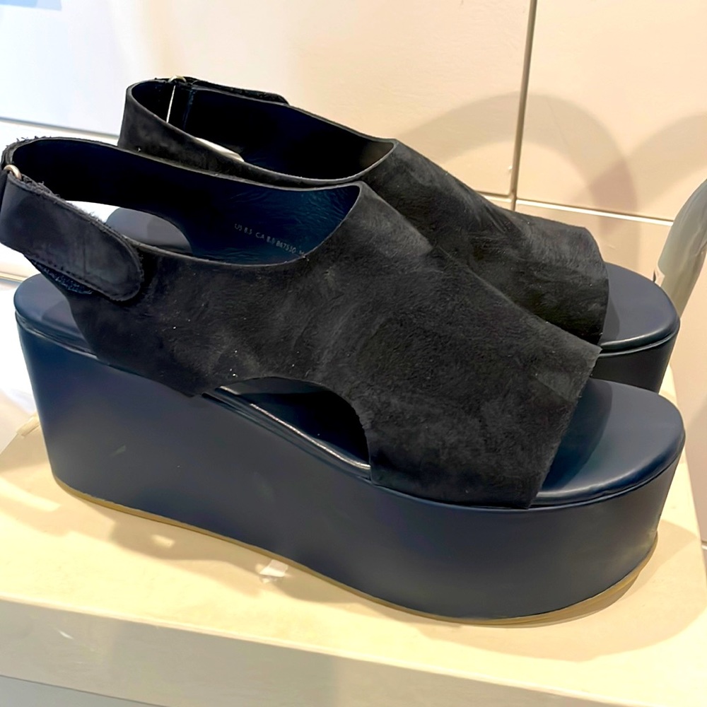 COS platform navy blue suede sandals